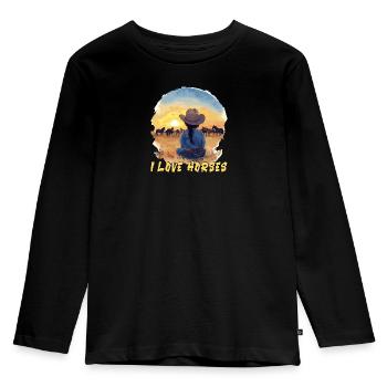 Pferd Pferde Reiten Reiterin Horsegirl Sunset - Kinder Premium Bio Langarmshirt - Schwarz - Vorne - AI Model Kid Male (0cm)