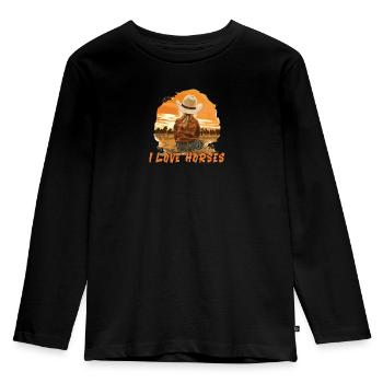 Pferd Pferde Reiten Reiterin - I LOVE HORSES - Kinder Premium Bio Langarmshirt - Schwarz - Vorne - AI Model Kid Male (0cm)