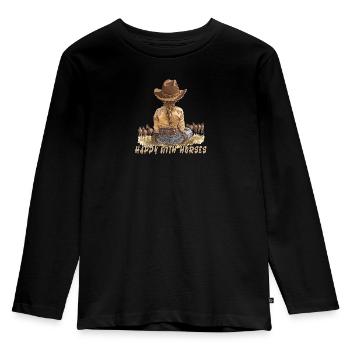 Cheval Chevaux Équitation Cavalier HEUREUX AVEC LES CHEVAUX - T-shirt manches longues Premium Enfant - noir - Devant - AI Model Kid Male (0cm)