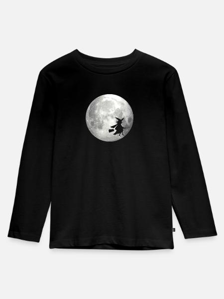 Vollmond mit Hexe - Kinder Premium Bio Langarmshirt - Schwarz