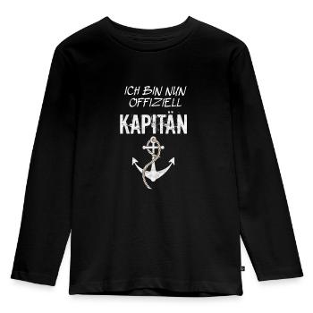 Ich bin nun offiziell Kapitän Anker - Kinder Premium Bio Langarmshirt - Schwarz - Vorne - AI Model Kid Male (0cm)