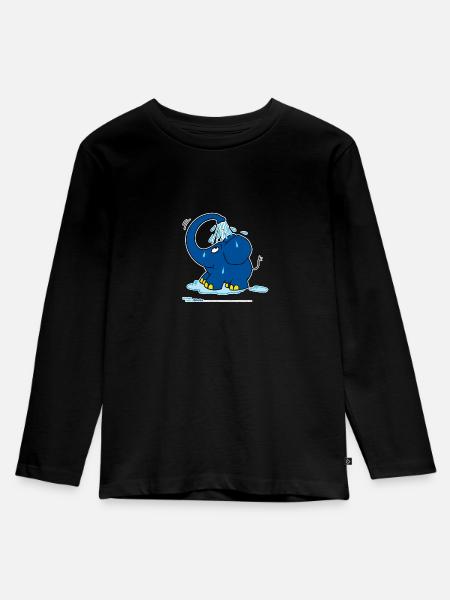 Der Elefant duscht mit Rüssel - Kinder Premium Bio Langarmshirt - Schwarz