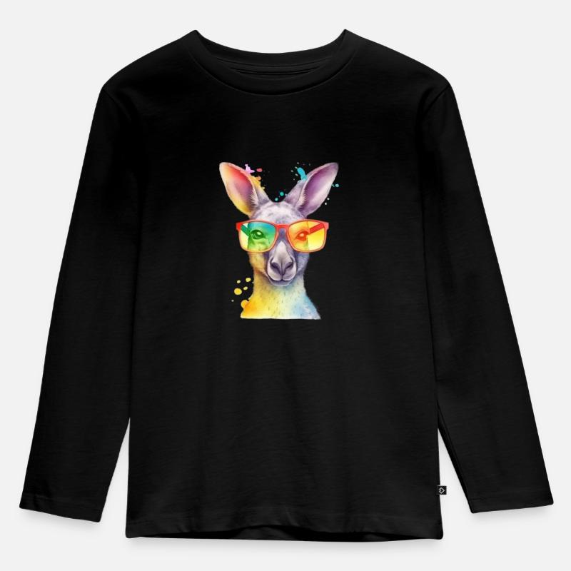 Buntes cooles Känguru mit Sonnenbrille - Kinder Premium Bio Langarmshirt - Schwarz