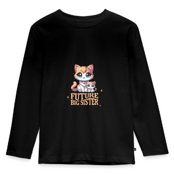 Ich bin bald eine Große Schwester süße Katzen - Kinder Premium Bio Langarmshirt - Schwarz - Vorne - AI Model Kid Male (0cm)