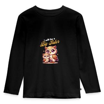 Je vais être une grande sœur hiboux doux - T-shirt manches longues Premium Enfant - noir - Devant - AI Model Kid Male (0cm)