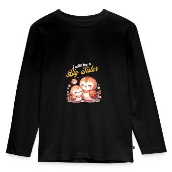 Je vais être une grande sœur hiboux doux - T-shirt manches longues Premium Enfant - noir - Devant - AI Model Kid Male (0cm)