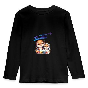 Soon I'll be a Big Brother Sweet Otter Brother - Kids' Premium Longsleeve Shirt - black - Front - AI Model Kid Male (0cm)