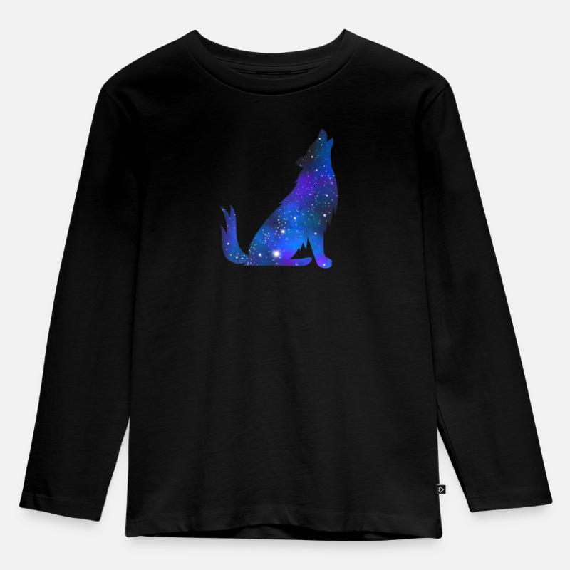 Galaxy Wolf - Kinder Premium Bio Langarmshirt - Schwarz