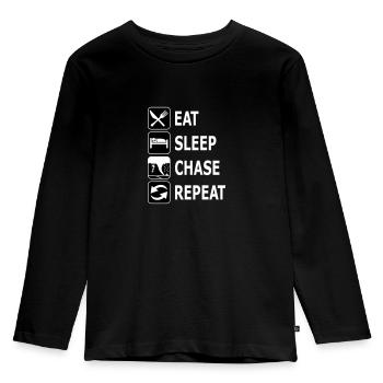 eat sleep chase repeat, chasing tornadoes, twister - Kids' Premium Longsleeve Shirt - black - Front - AI Model Kid Male (0cm)