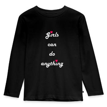« Les filles peuvent tout faire » avec le cœur - T-shirt manches longues Premium Enfant - noir - Devant - AI Model Kid Male (0cm)