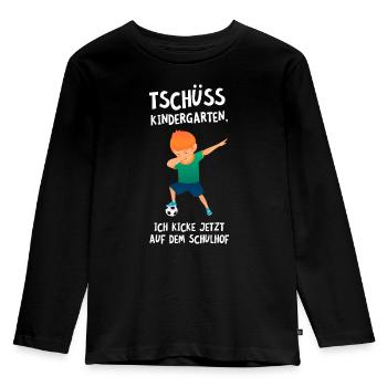 Tschüss Kindergarten - Fußball Kicken - Kinder Premium Bio Langarmshirt - Schwarz - Vorne - AI Model Kid Male (0cm)