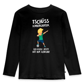 Tschüss Kindergarten - Einschulung Fußball Kicken - Kinder Premium Bio Langarmshirt - Schwarz - Vorne - AI Model Kid Male (0cm)