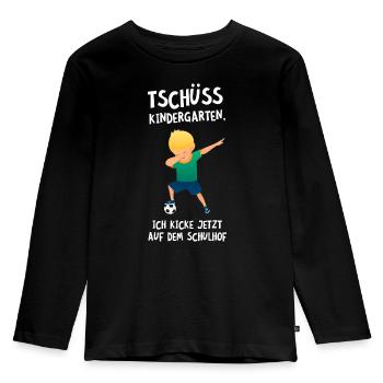 Tschüss Kindergarten - Fußball Kicken Einschulung - Kinder Premium Bio Langarmshirt - Schwarz - Vorne - AI Model Kid Male (0cm)