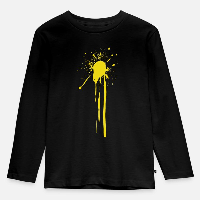Fleck / Sprühfleck GELB - Kinder Premium Bio Langarmshirt - Schwarz
