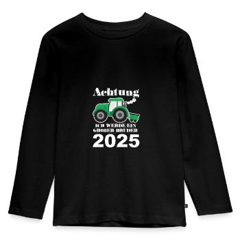 Großer Bruder 2025 Traktor, 2025 Großer Bruder - Kinder Premium Bio Langarmshirt - Schwarz - Vorne - AI Model Kid Male (0cm)