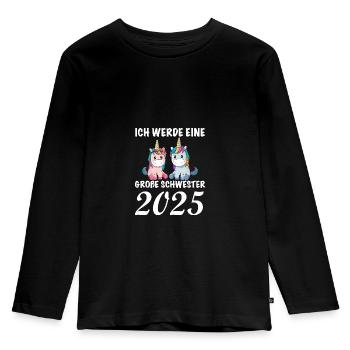 Je serai une grande sœur en 2025, licorne - T-shirt manches longues Premium Enfant - noir - Devant - AI Model Kid Male (0cm)