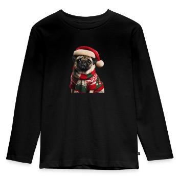 Mops Weihnachten - Kinder Premium Bio Langarmshirt - Schwarz - Vorne - AI Model Kid Male (0cm)