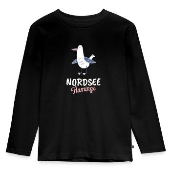 Nordsee Flamingo - Lustige Möwe Norddeutsch - Kinder Premium Bio Langarmshirt - Schwarz - Vorne - AI Model Kid Male (0cm)