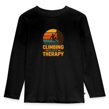 Klettern Meine Therapie – Retro Climbing Design - Kinder Premium Bio Langarmshirt - Schwarz - Vorne - AI Model Kid Male (0cm)