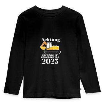 Großer Bruder 2025 Bagger, 2025 Großer Bruder - Kinder Premium Bio Langarmshirt - Schwarz - Vorne - AI Model Kid Male (0cm)