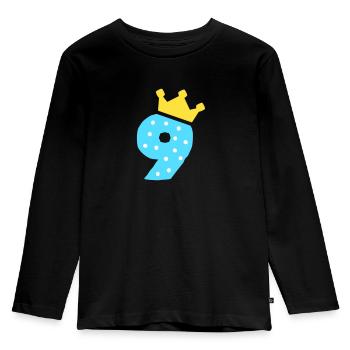 9 Krone 9. Geburtstag 9 Jahre - Kinder Premium Bio Langarmshirt - Schwarz - Vorne - AI Model Kid Male (0cm)