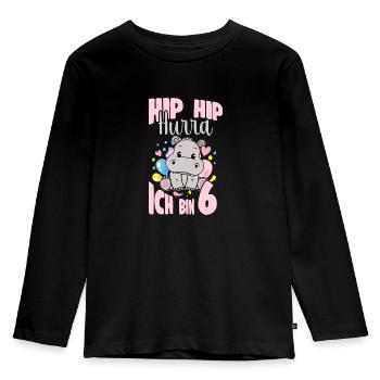 6 ans anniversaire fille hippopotame hourra 6 ans - T-shirt manches longues Premium Enfant - noir - Devant - AI Model Kid Male (0cm)