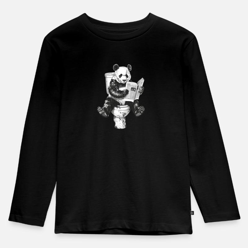 Panda auf Toilette - Kinder Premium Bio Langarmshirt - Schwarz