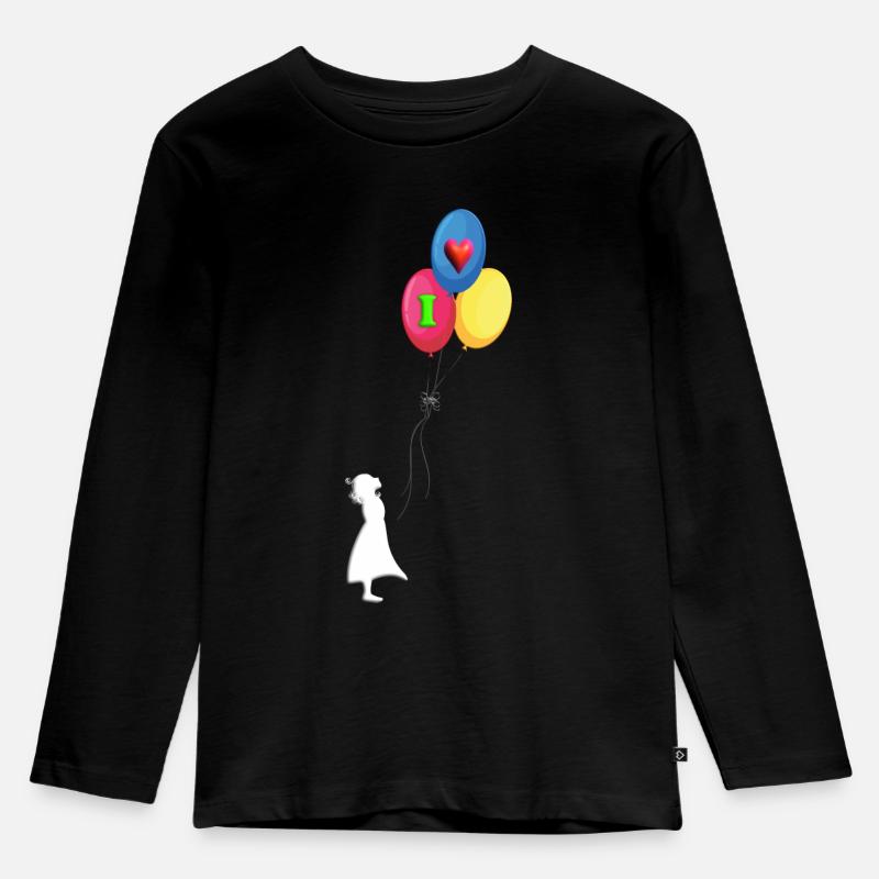 Kind Luftballon I Love - Kinder Premium Bio Langarmshirt - Schwarz