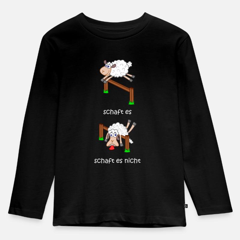 schaft es lustige Schafe Schäfchen zählen springen - Kinder Premium Bio Langarmshirt - Schwarz