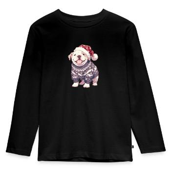 Christmas Motif with Cute American Bulldog - Kids' Premium Longsleeve Shirt - black - Front - AI Model Kid Male (0cm)