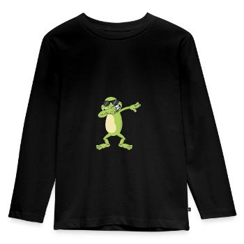 Frosch Dabbing Dab Geschenk - Kinder Premium Bio Langarmshirt - Schwarz - Vorne - AI Model Kid Male (0cm)