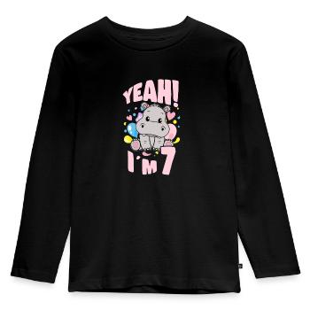 7 ans Bday Party 7ème anniversaire fille hippopotame - T-shirt manches longues Premium Enfant - noir - Devant - AI Model Kid Male (0cm)