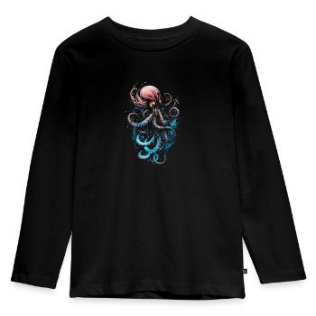 Pink blue octopus on a black background - Kids' Premium Longsleeve Shirt - black - Front - AI Model Kid Male (0cm)