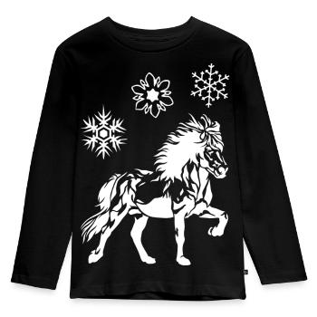 Edles Islandpferd Tölt Eiskristalle Damen Mädchen - Kinder Premium Bio Langarmshirt - Schwarz - Vorne - AI Model Kid Male (0cm)