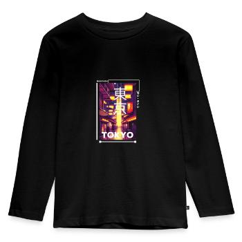 Japanisch Streetwear Aesthetic - Kinder Premium Bio Langarmshirt - Schwarz - Vorne - AI Model Kid Male (0cm)