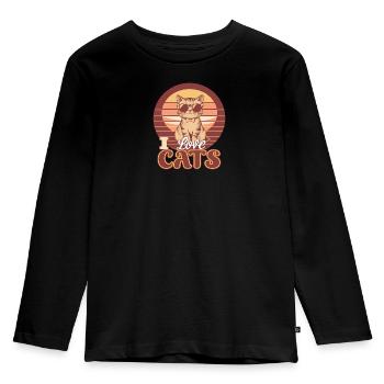 Chat vintage en lunettes de soleil - T-shirt manches longues Premium Enfant - noir - Devant - AI Model Kid Male (0cm)