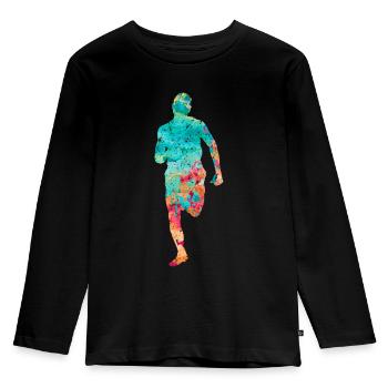 Jogging und Laufen - Kinder Premium Bio Langarmshirt - Schwarz - Vorne - AI Model Kid Male (0cm)