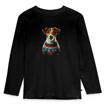 Jack Russell Terrier Weihnachten - Kinder Premium Bio Langarmshirt - Schwarz - Vorne - AI Model Kid Male (0cm)