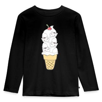 Netter Katzen-Eiscreme-Miezekatze-Katzen-Nachtisch - Kinder Premium Bio Langarmshirt - Schwarz - Vorne - AI Model Kid Male (0cm)
