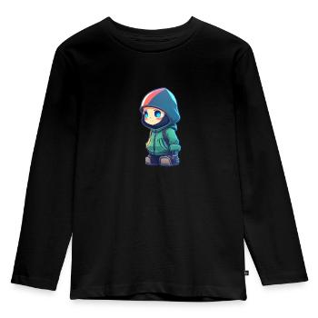 Hacker cartoon cool - T-shirt manches longues Premium Enfant - noir - Devant - AI Model Kid Male (0cm)