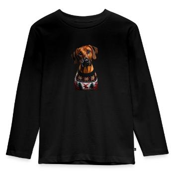 Rhodesian Ridgeback Weihnachten - Kinder Premium Bio Langarmshirt - Schwarz - Vorne - AI Model Kid Male (0cm)
