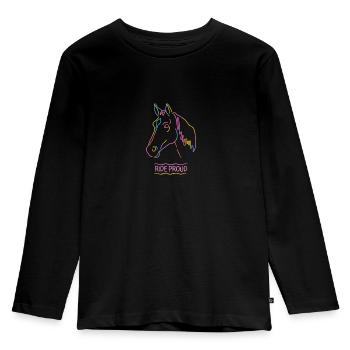 Ride Proud - Kinder Premium Bio Langarmshirt - Schwarz - Vorne - AI Model Kid Male (0cm)