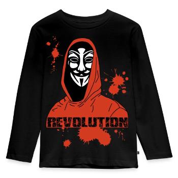 Anonymous und die Rote Revolution - Kinder Premium Bio Langarmshirt - Schwarz - Vorne - AI Model Kid Male (0cm)
