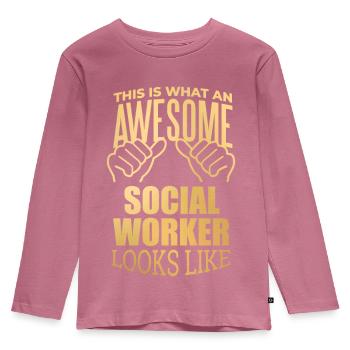 operatore sociale - Maglia a maniche lunghe ecologica premium per bambini - malva - Fronte - AI Model Kid Female (0cm)