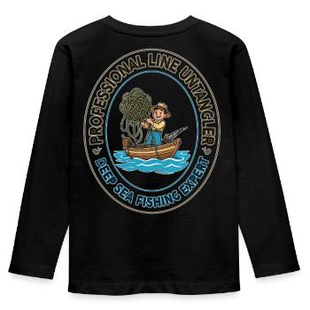 Tiefseelinien-Entangler-Fleck - Kinder Premium Bio Langarmshirt - Schwarz - Hinten - AI Model Kid Male (0cm)