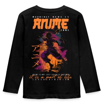 Anime Mann - Kinder Premium Bio Langarmshirt - Schwarz - Hinten - AI Model Kid Male (0cm)