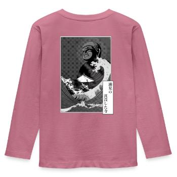 Bouddha et tsunami sur un temple - T-shirt manches longues Premium Enfant - mauve - Dos - AI Model Kid Female (0cm)