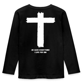 Kreuz - He gave everything – I live for him - Kids' Premium Longsleeve Shirt - black - Back - AI Model Kid Male (0cm)