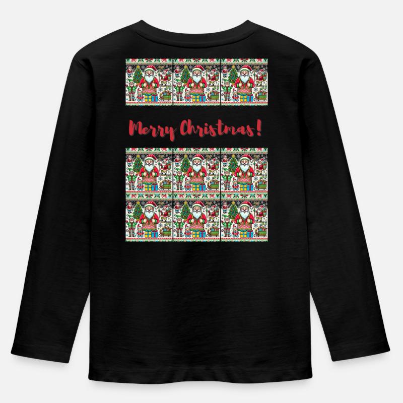 Santa Claus mit Weihnachtsbaum und Geschenken - Kinder Premium Bio Langarmshirt - Schwarz