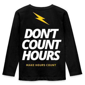 Zählen Sie nicht Stunden, sondern lassen Sie Stunden zählen LateNightGrind - Kinder Premium Bio Langarmshirt - Schwarz - Hinten - AI Model Kid Male (0cm)